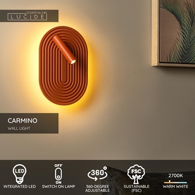 Lucide CARMINO - Wall light - LED - 1x12W 2700K - Terracotta | Essential